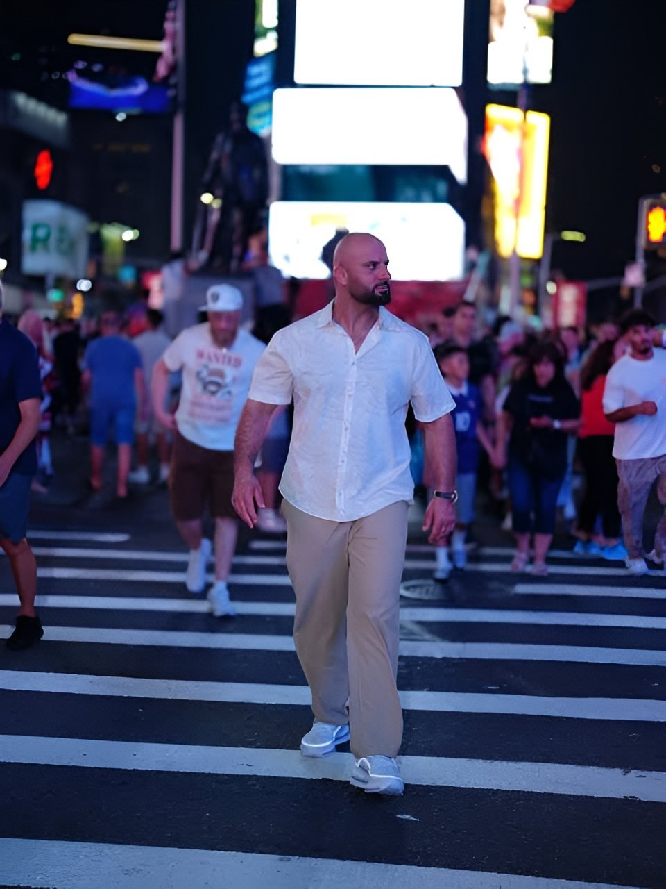 Walking through Times Square at night