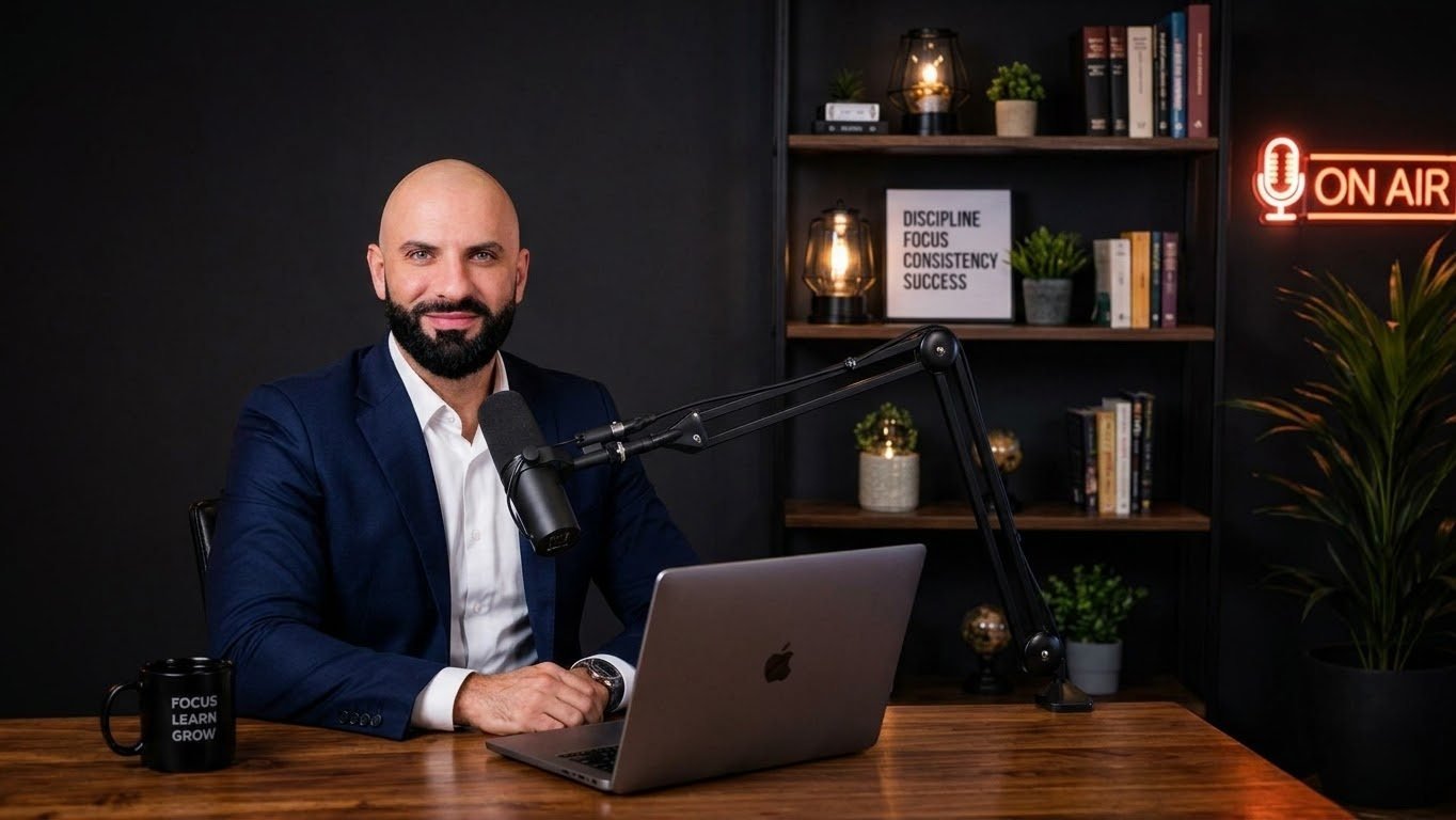 On air in the podcast studio